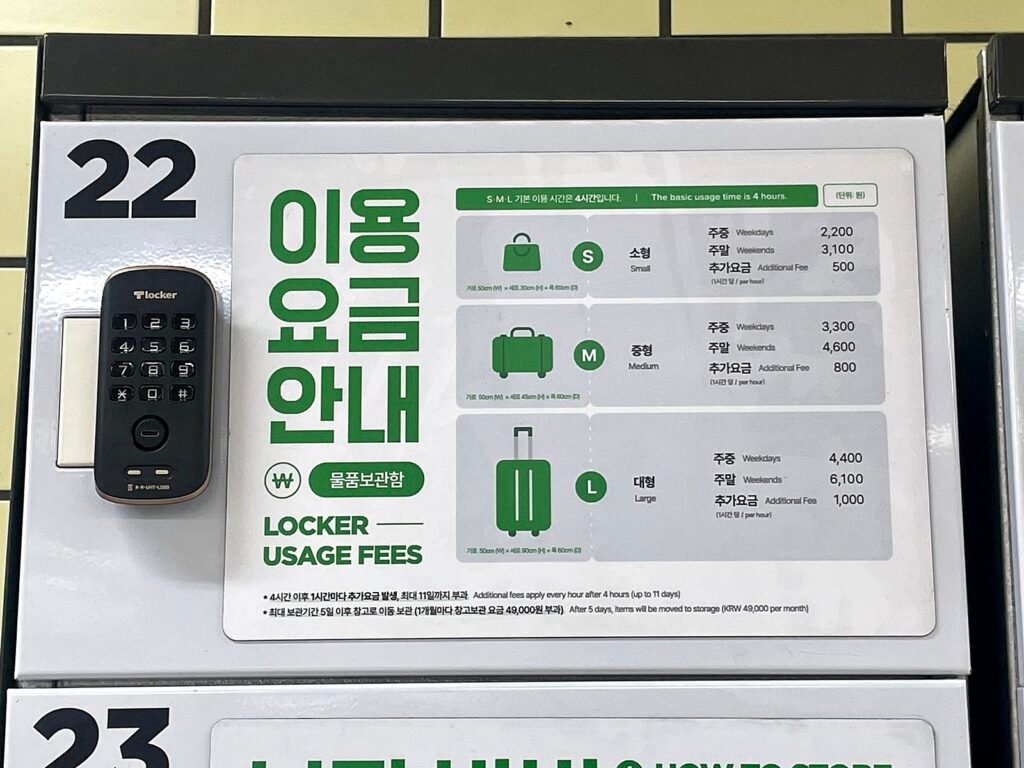 Gongdeok Station luggage locker prices in 2026